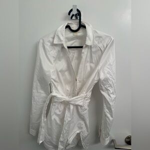 Anthropologie White Button-Up Shirt with Belt